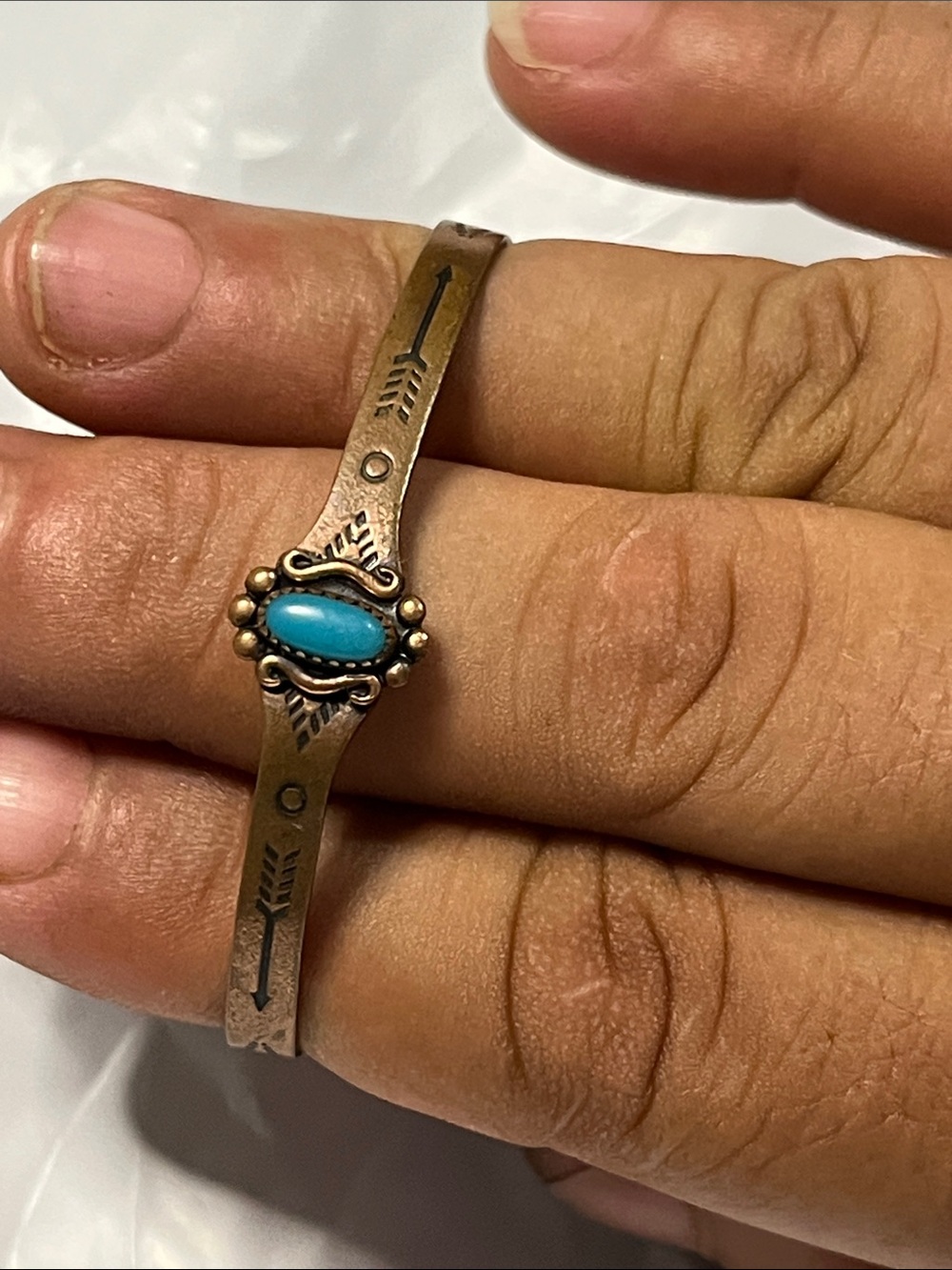 Turquoise Accent Copper Arrow Cuff Bracelet for Kids